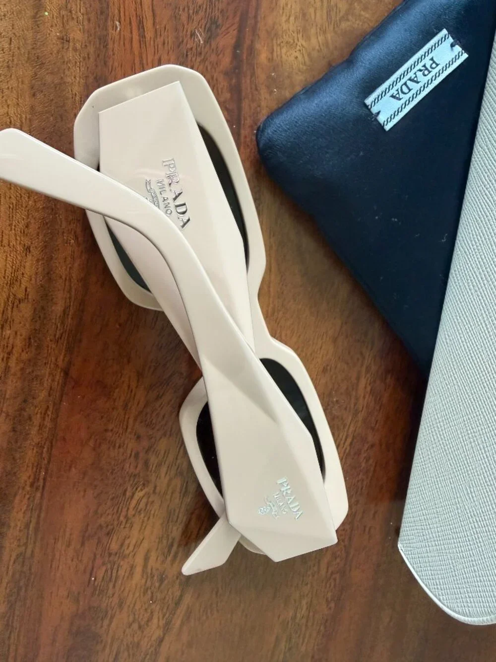 Prada Rectangle Acetate Beige Sunglasses